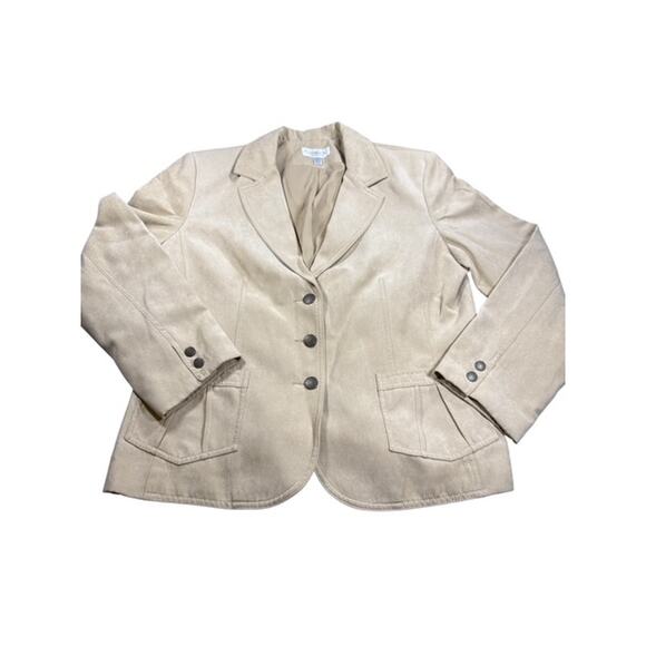 Conrad C Collection Beige Faux Suede 3-Button Blazer Jacket Women's Size 16 - Picture 1 of 8